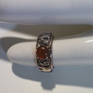 Vintage Avon Sterling Silver Amber Elephant Ring - Size 6